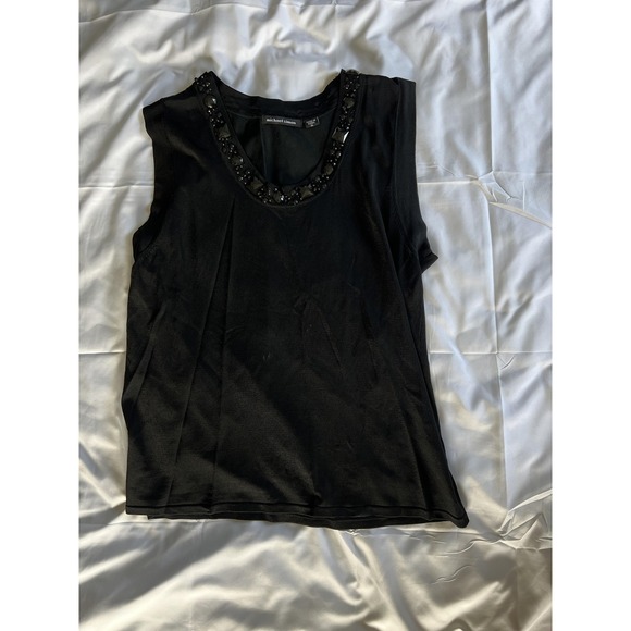 Michael Simon Shirt Womens XL Black Beaded Embellished Sleeveless Tank Top Rayon - Picture 3 of 12